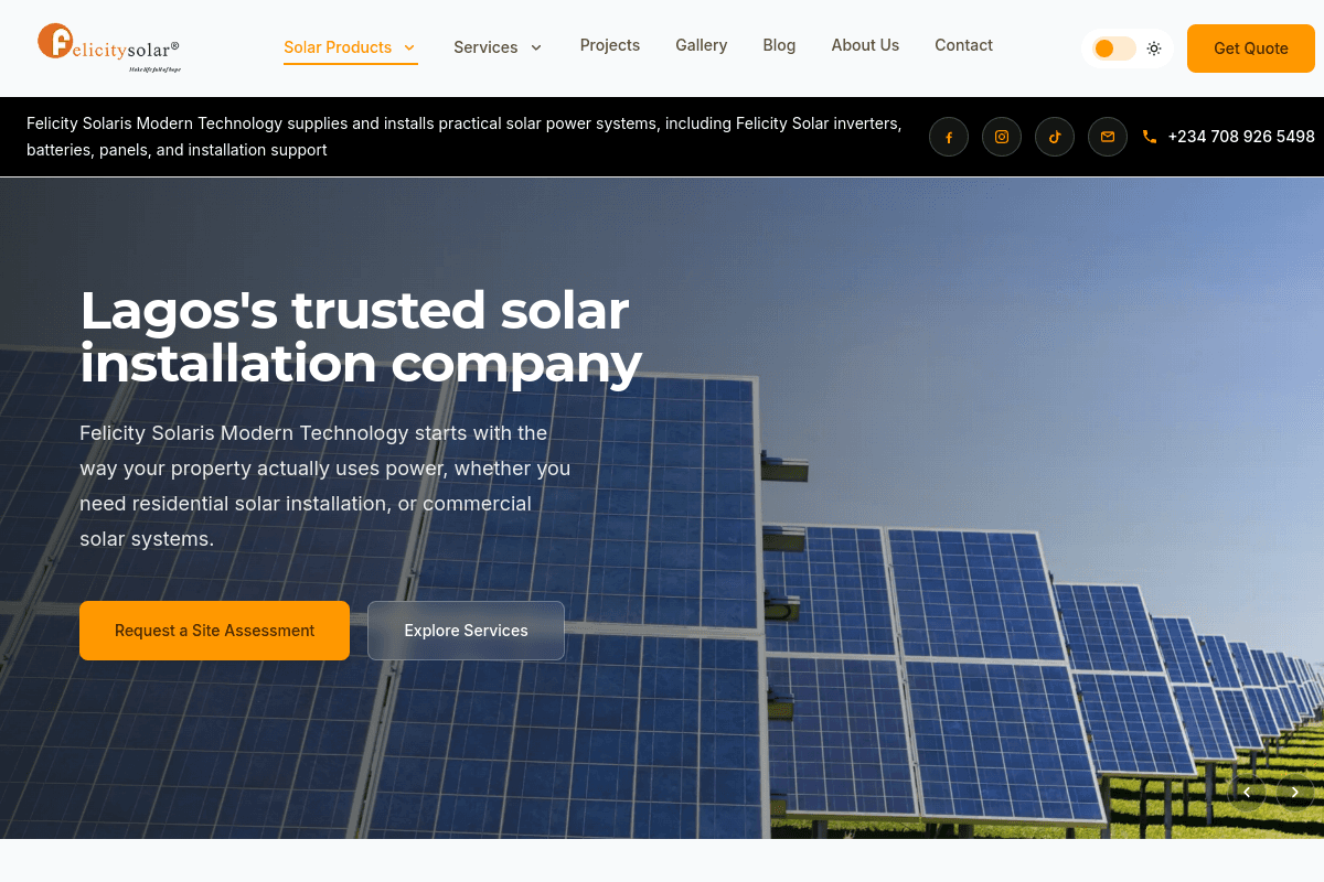 Modern Solar Technology website preview